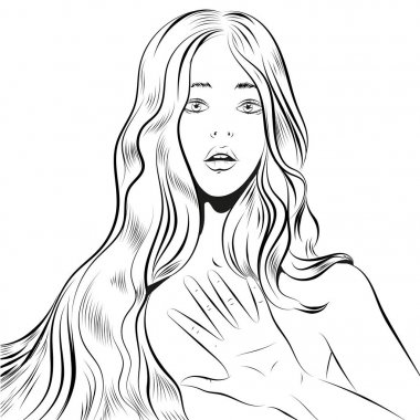 Güzel bir kadınla uzun saç qestuing No veya durdurma Hat sanatı