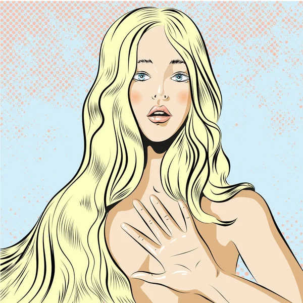 Όμορφη γυναίκα με μακριά ξανθά μαλλιά qestuing δεν ή σταματήσει διάνυσμα — Διανυσματικό Αρχείο