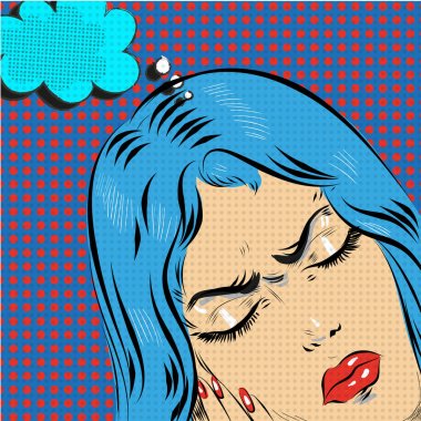 Genç kadın komik pop sanat illüstrasyon vektör el çekilmiş