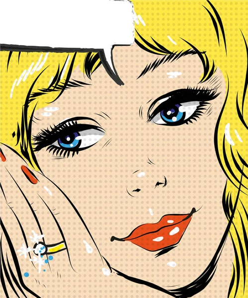 Hermosa rubia sonriente Pop Art Mujer cómic estilo vector — Vector de stock