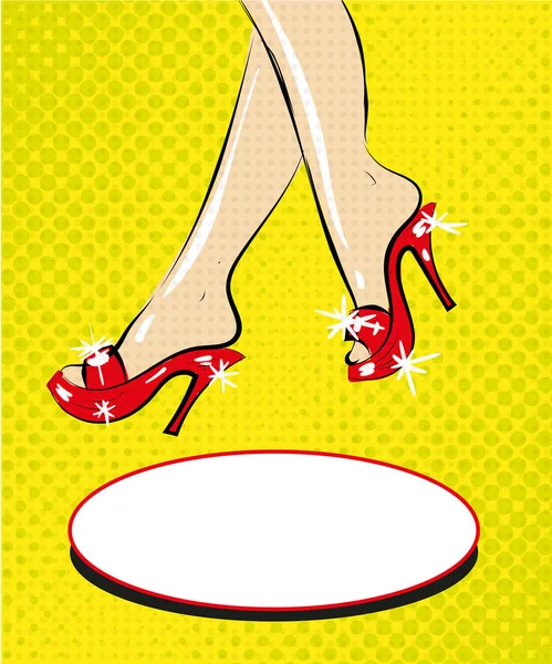 Jambes de femme en chaussures rouges sur talons pop art bande dessinée vecteur de mode — Image vectorielle