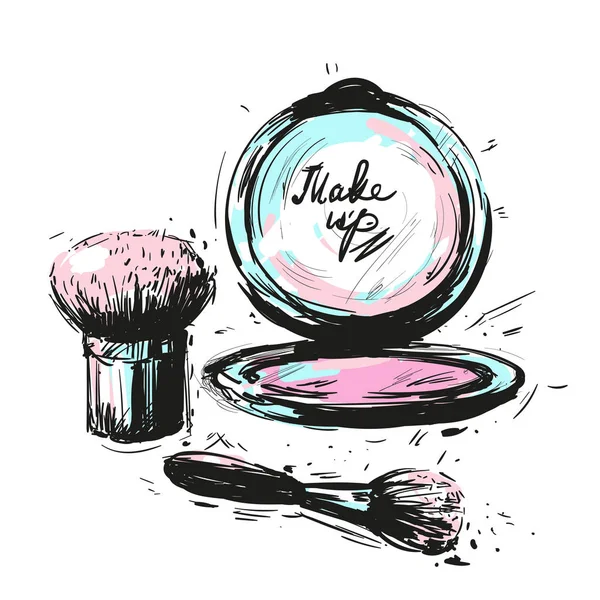 Cosmétiques divers maquillage brosses isolées sur fond blanc — Image vectorielle