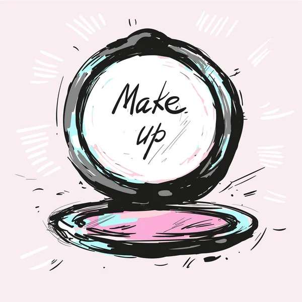 Make-up poeder hand getekende mode illustratie vector — Stockvector