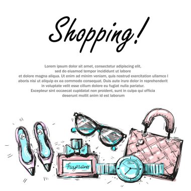Moda tasarım şablonu moda öğeleri siluet ray ışıklar ile alışveriş
