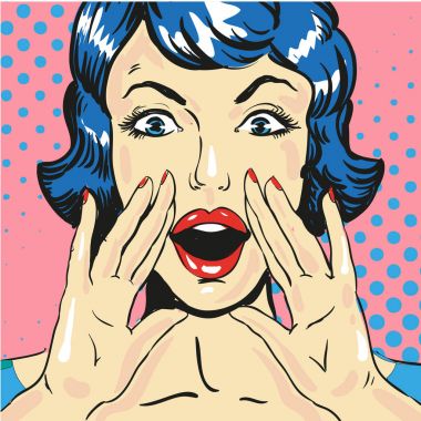 Kadın duyuruyu haber pop art comic stili vektör çığlığı