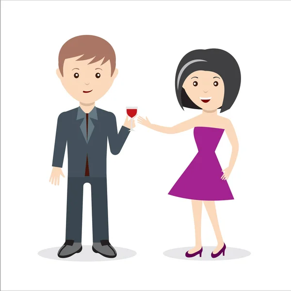 Couple or collegues celebrating holiday with glass of wine — Stock Vector
