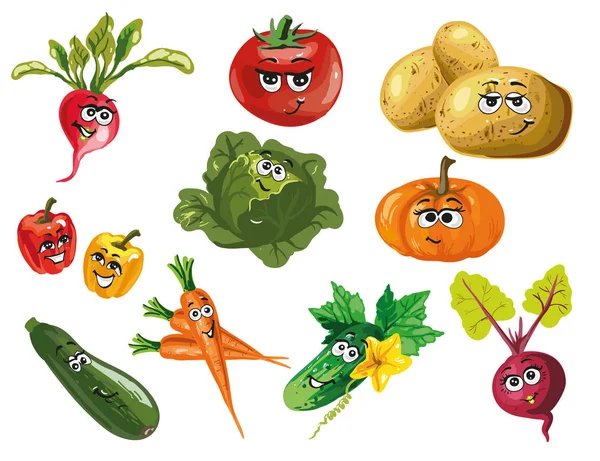 Mignon légumes vecteur personnages de dessin animé — Image vectorielle