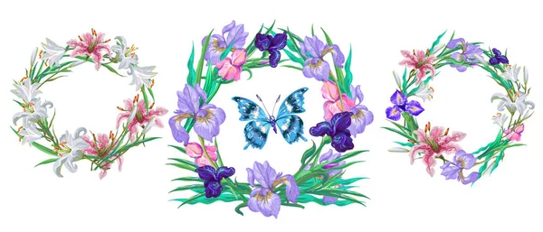 Romantica collezione floreale di ghirlande con farfalla per il vostro design . — Vettoriale Stock