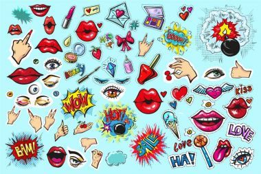 Koleksiyonu moda yama rozetleri pop sanat modern tarzı ayarlamak