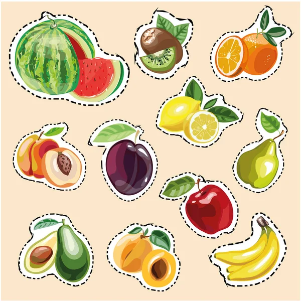 Jeu d'autocollants de fruits — Image vectorielle