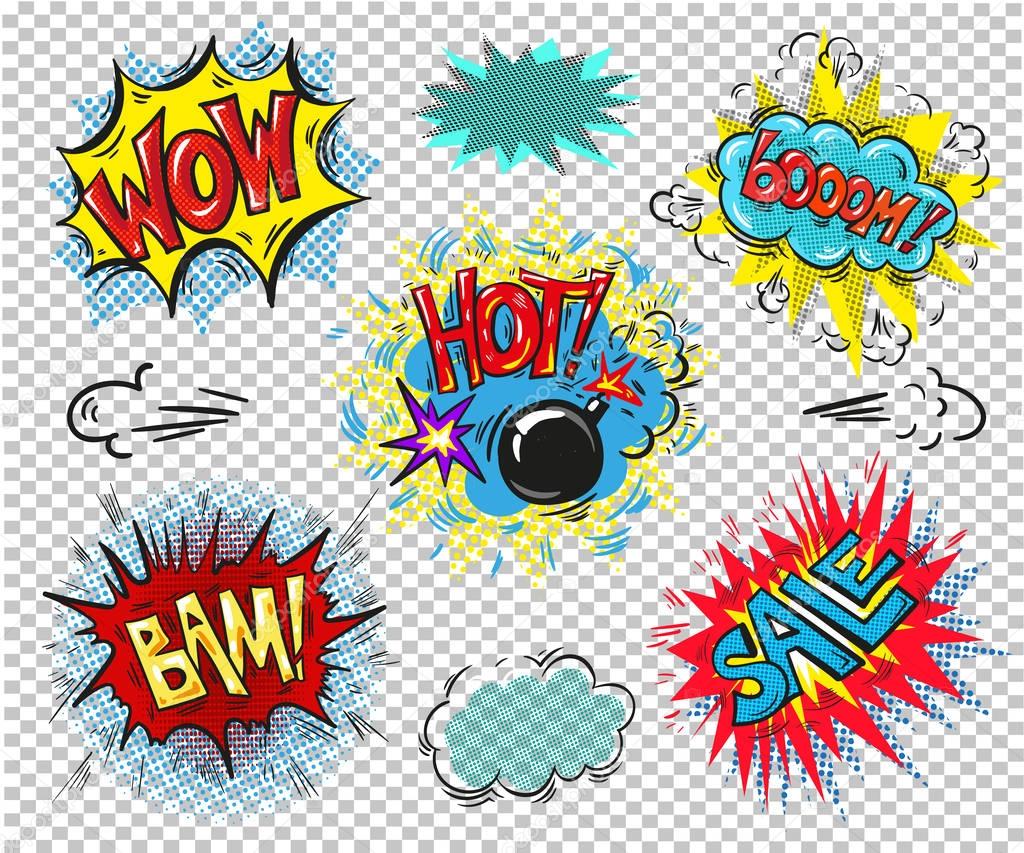Collection of seven multicolored comic sound Effects sale