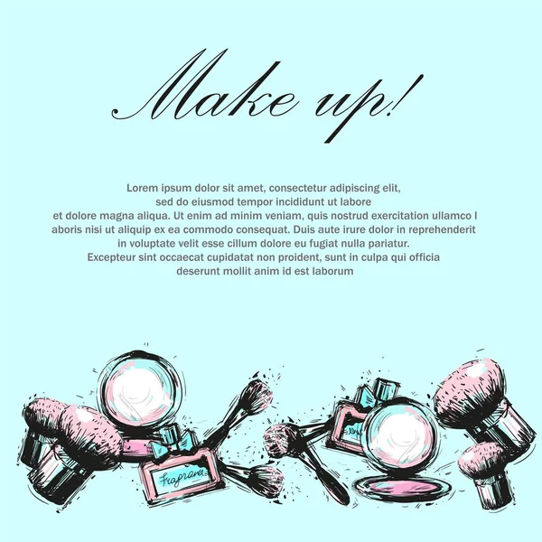Cosmétiques et fond de la mode avec des objets de maquillage artiste — Image vectorielle