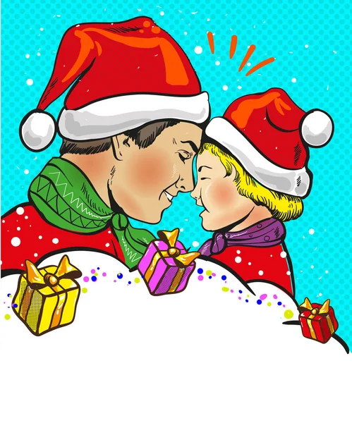 Padre e figlio Natale pop art fumetto vettore — Vettoriale Stock