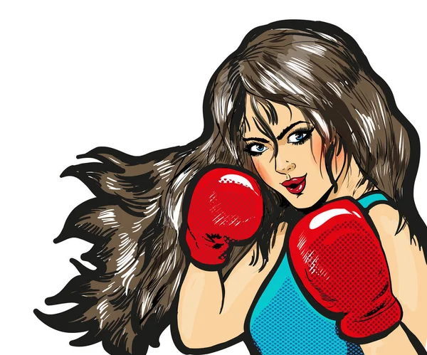 Girl boxing pop art art comic vector - Stok Vektor