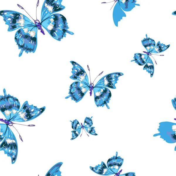 흰색 배경에 파란색 나비 플 라 잉 — 스톡 벡터