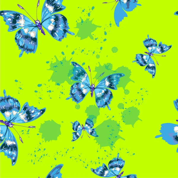 Padrão sem costura vetorial com borboletas na cor verde —  Vetores de Stock