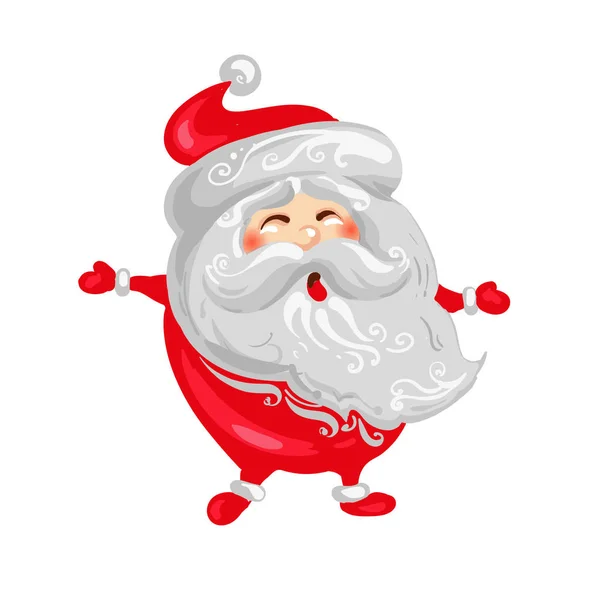 Glad jultomte-jul och nyår rolig söt karaktär i Välkommen position med lockigt skägg och röda kinder — Stock vektor
