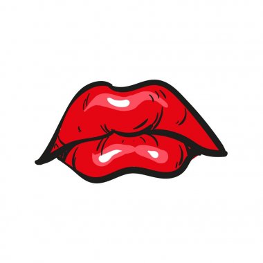 Sad mouth. Sorrowful red lips on white background. Tragic emotions clipart