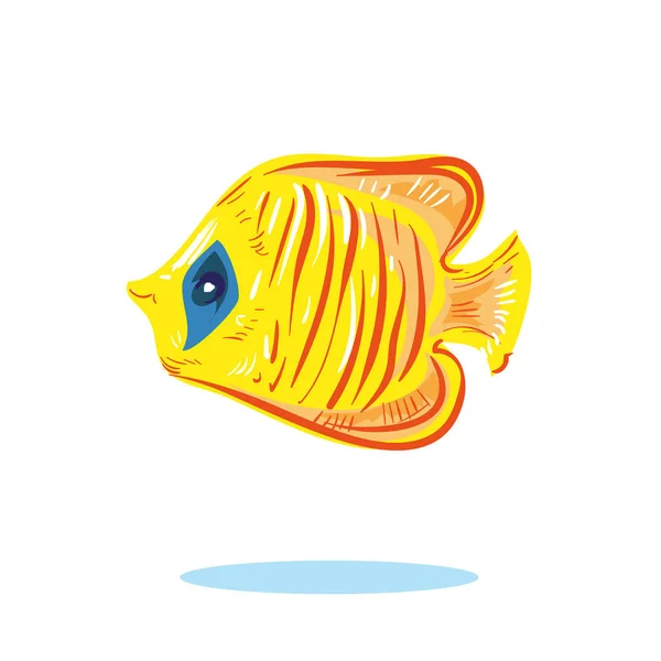 น่ารักการ์ตูนปลาสีเหลืองตัวละครวาดด้วยมือภาพเวกเตอร์ — ภาพเวกเตอร์สต็อก