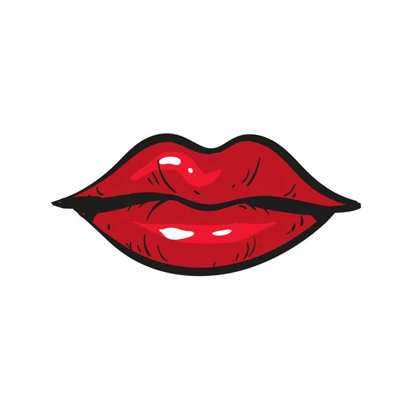 Labios femeninos rojos cerrados mano dibujada aislada en blanco — Vector de stock