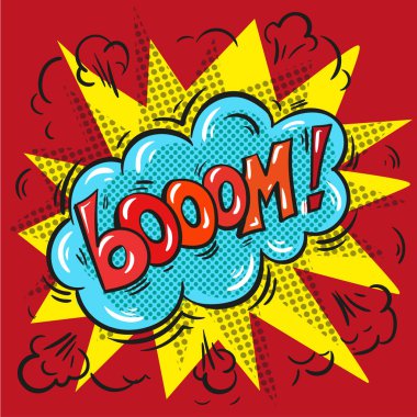 Renkli bir arka plan üzerinde patlama booom