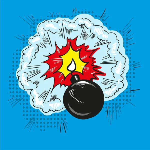 Explosión de bomba cómica arte pop estilo retro medio tono ilustración — Vector de stock