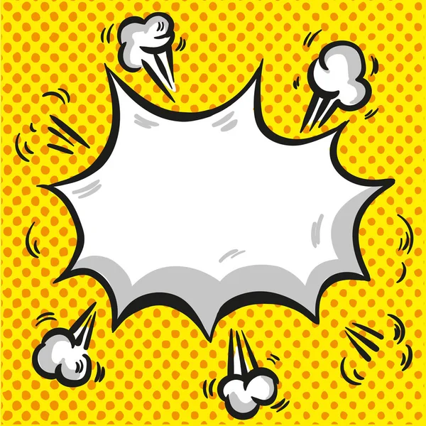 Nube de habla cómica con explosión y rayos sobre fondo amarillo medio tono — Vector de stock