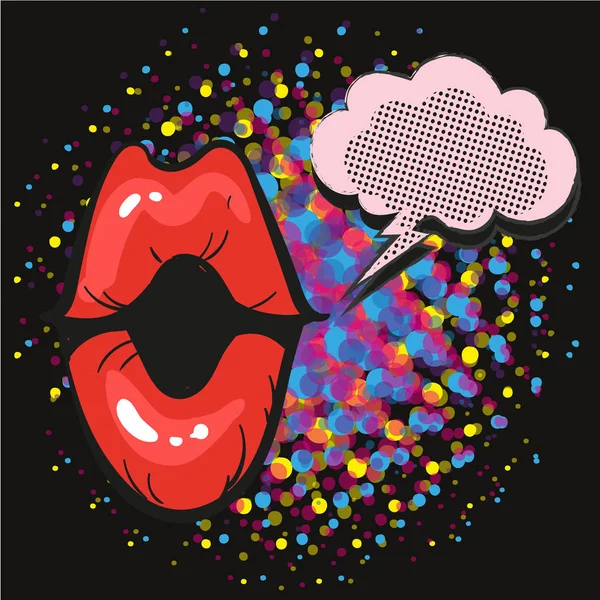 Комические губы экскламация речи Пузырь поп-арта на черном фоне — стоковый вектор