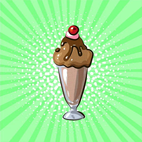 冰淇淋玻璃巧克力味流行艺术手画矢量插图 — 图库矢量图片