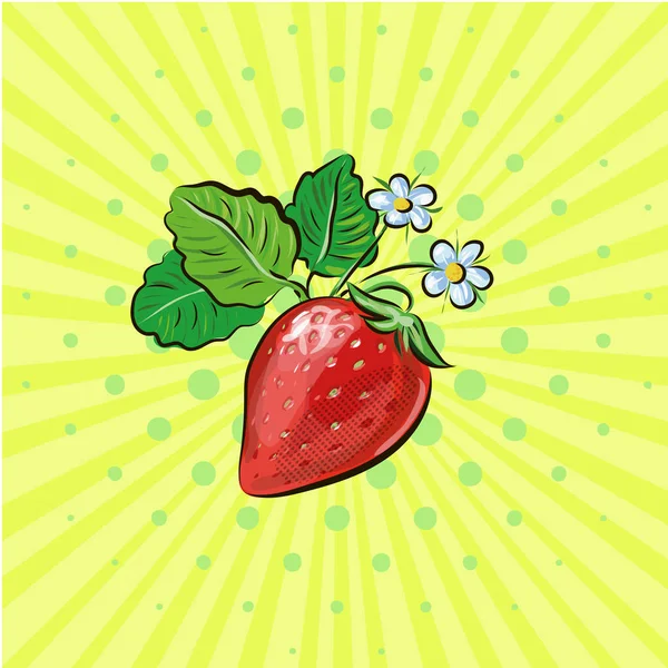 Καρποί φράουλας ποπ τέχνη διανυσματικά εικονογράφηση με λουλούδια — Διανυσματικό Αρχείο