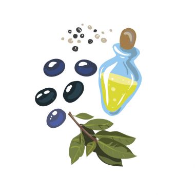 Zeytin zeytin dalı ve üzerinde beyaz fon izole zeytinyağı ile. Elle Style pop art Tarih çizilmiş karikatür. Vektör çizim
