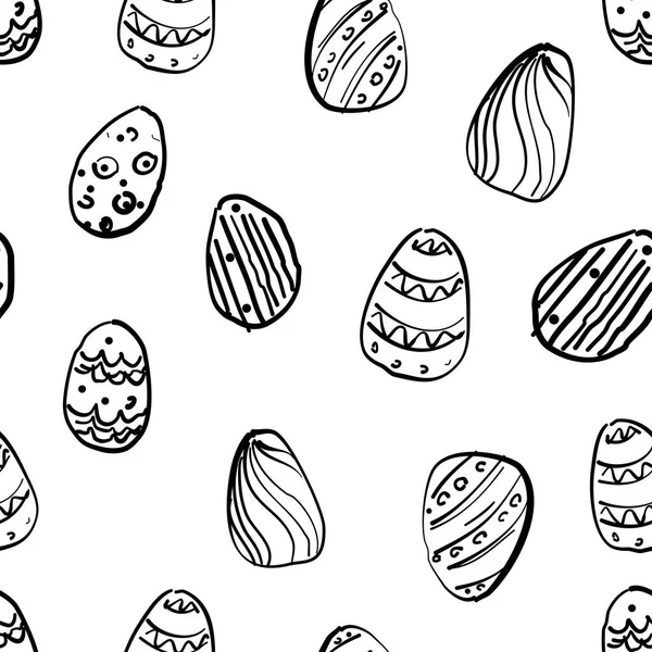 Patrón simple sin costura vectorial con huevos ornamentales. Vacaciones de Pascua fondo blanco y negro para imprimir en tela, papel para papel pintado de papel pintado scrapbooking — Vector de stock