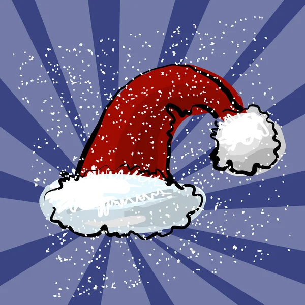 Vektor-Illustration von rotem Weihnachtsmann-Hut mit dunkelblauem Schnee-Strahl-Hintergrund — Stockvektor