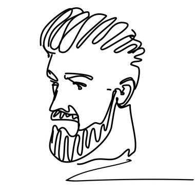 Devamlı bir çizgi genç havalı adam portresi modern moda saç stiliyle çiziyor.