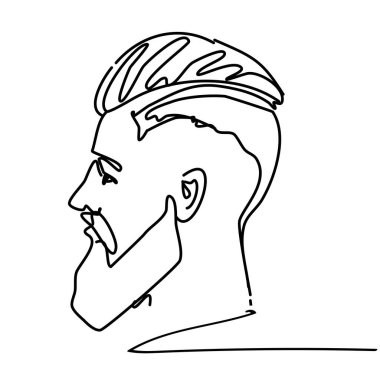Devamlı bir çizgi genç adam portresi modern moda saç stiliyle yan görünüm çiziyor.