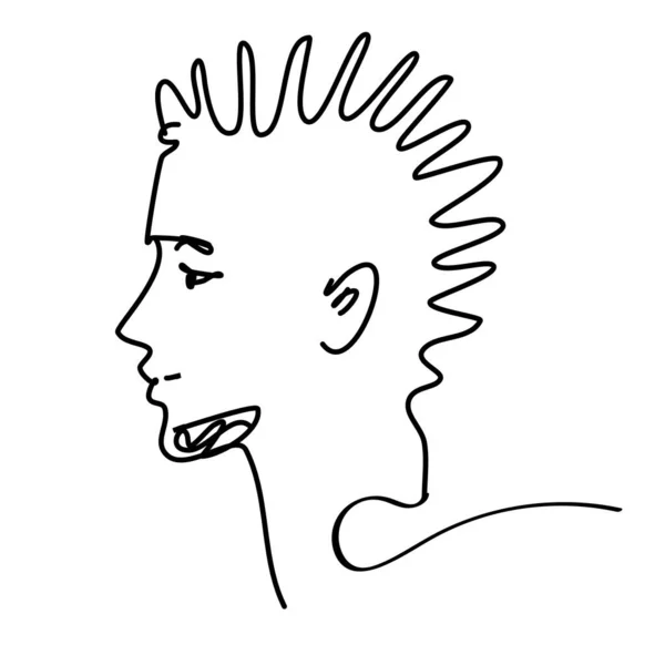 Durchgehende Linie junger Mann Portraitskizze mit moderner Mode-Frisur — Stockvektor