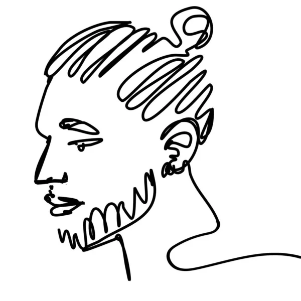 Esbozo de retrato de hombre joven de línea continua con peinado de moda moderno — Vector de stock