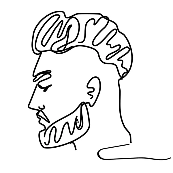 Esbozo de retrato de hombre joven de línea continua con peinado de moda
