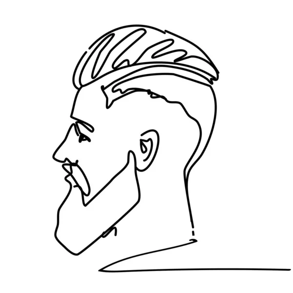 Continuous line young man portrait sketch side view with modern fashion hairstyle — Stock Vector