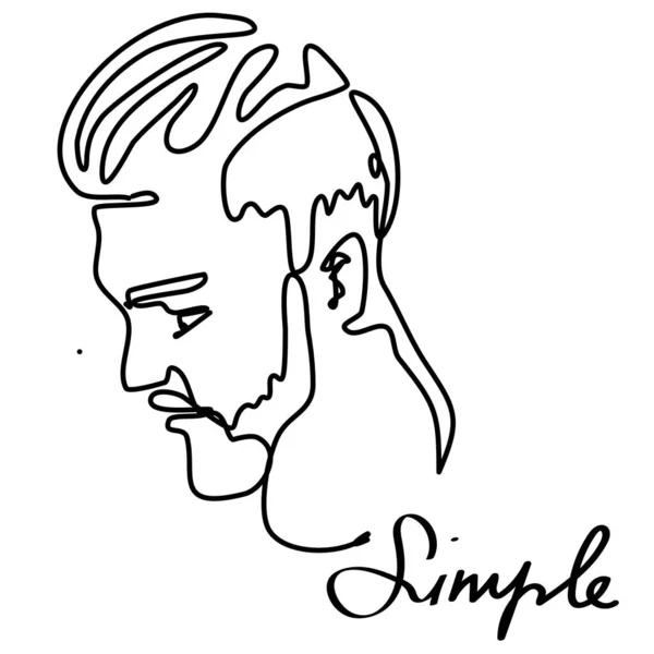 Continuous line young man portrait sketch with modern fashion hairstyle — Stock Vector