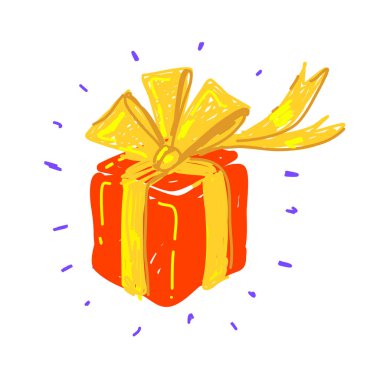 Çizgi film tarzında parlak kırmızı hediye kutusunun vektör illüstrasyonu