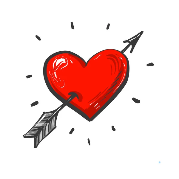 Символ любви с сердцем и стрелой, нарисованная икона — стоковый вектор