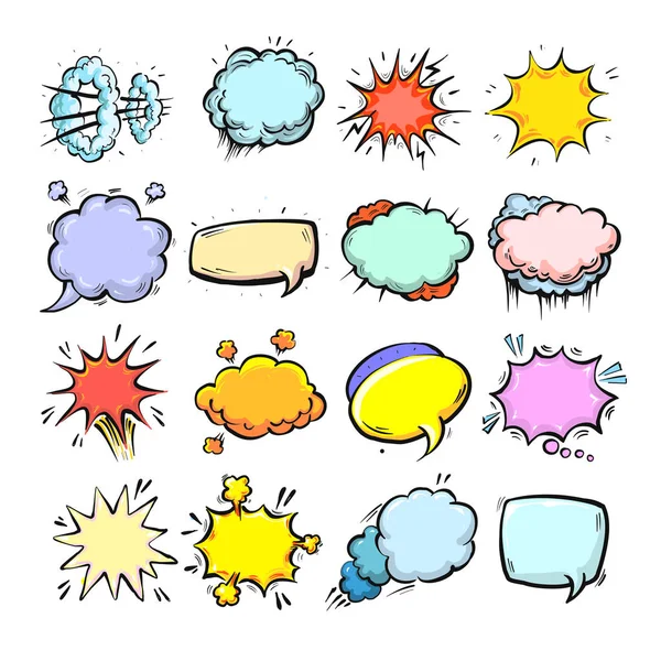 Burbujas de habla cómica aislado, lindo dibujado a mano vector de estilo de dibujos animados — Vector de stock