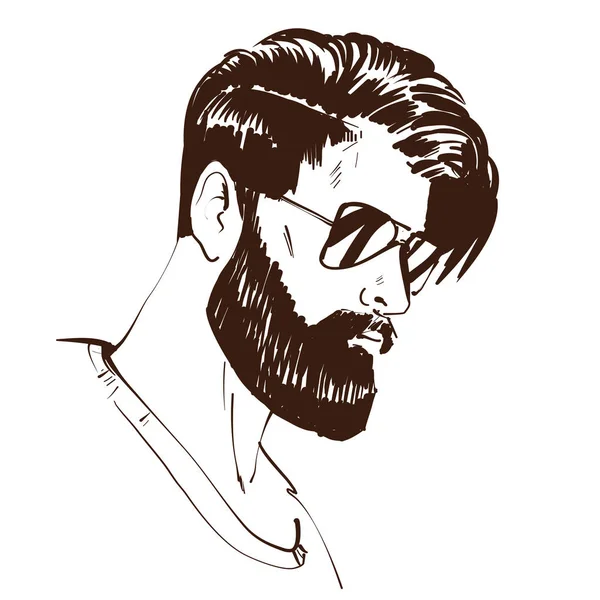 Cool Man portræt med solbriller og fancy frisure. Modeskitse – Stock-vektor