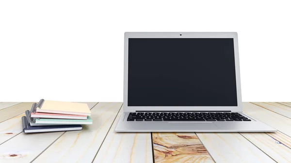 Ноутбук с ноутбуком на деревянном столе — стоковое фото
