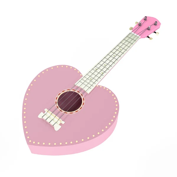 Ukulele sweet pink heart isolated — Stock Photo, Image