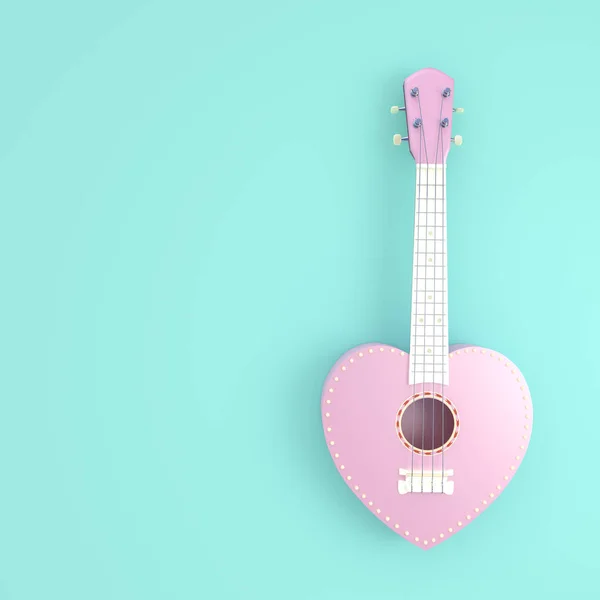 Ukulele sweet pink heart love concept on a green pastel color — Stock Photo, Image