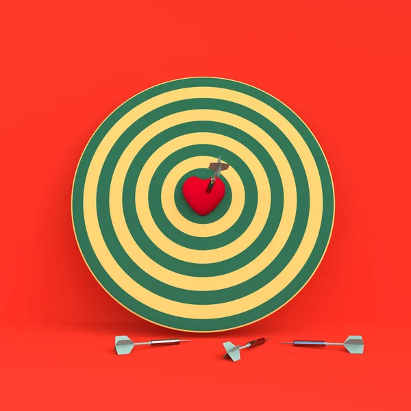 Darts hitting in the target heart — Stock Photo, Image