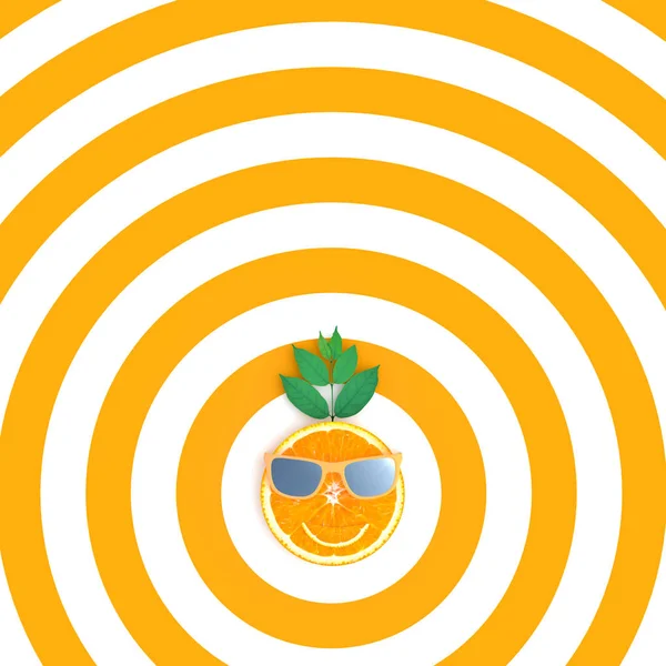 Оранжевые ломтики с солнцезащитными очками на оранжевом и белом цветах — стоковое фото