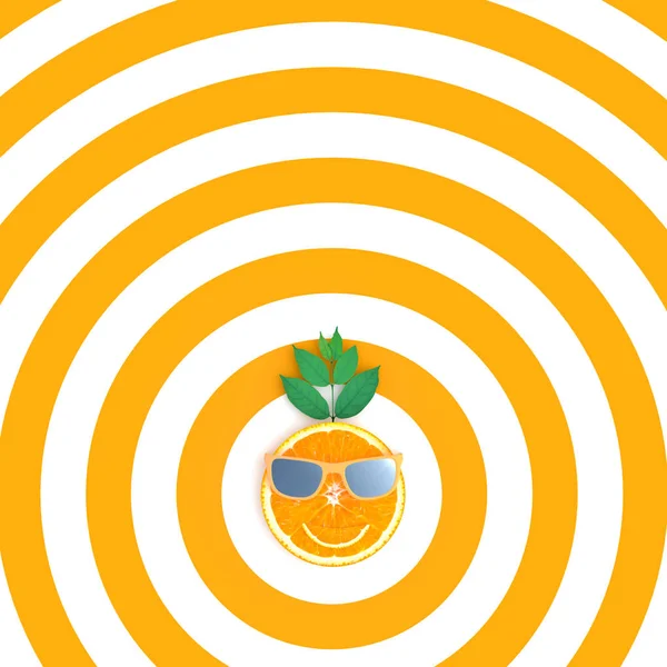 Orange slices with sunglasses on orange and white pattern color 